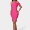 Asymmetrical High Slit Bandage Midi Dress