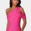 Asymmetrical High Slit Bandage Midi Dress