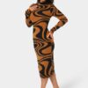 Jacquard Funnel Midi Sweater Dress